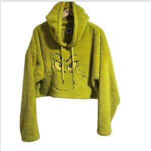 The Grinch Fleece Hoodie Crop Top Dr Seuss Size XL Green Big Grinch Face